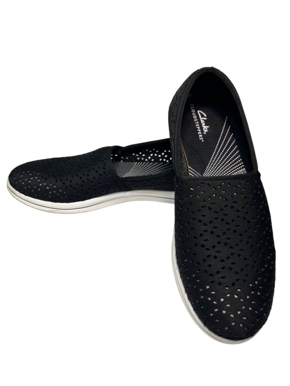 Clarks Cloudsteppers Emily Breeze Slip-On Shoes Black Perforated Women's Sz 9.5